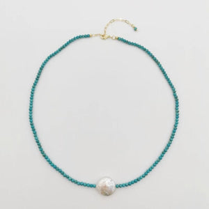Gemstone Choker Necklace Turquoise Pearl Bohemian Necklace