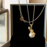 925 Silver Cat Pearl Necklace Retro Court Jewelry Birthday