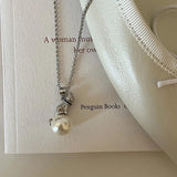 925 Silver Cat Pearl Necklace Retro Court Jewelry Birthday