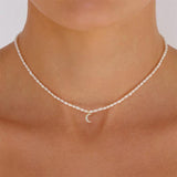 S925 Silver Pearl Star Moon Pendant Necklace for Women
