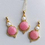 Pink Enamel Pearl Clavicle Chain Necklace for Girlfriend