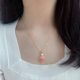 Pink Enamel Pearl Clavicle Chain Necklace for Girlfriend
