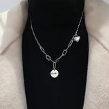 925 Sterling Silver Cat Pendant Necklace Round Letters Vintage Chain XL003