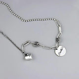 925 Sterling Silver Cat Pendant Necklace Round Letters Vintage Chain XL003