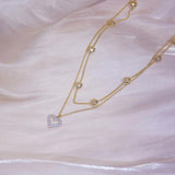 14k Double Layer Heart Necklace Zircon Women Clavicle Chain Pendant