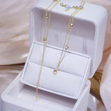 14k Double Layer Heart Necklace Zircon Women Clavicle Chain Pendant