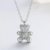 Zircon Bear Pendant Necklace S925 Silver Choker for Women
