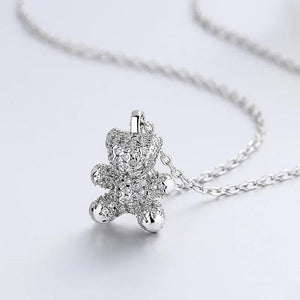 Zircon Bear Pendant Necklace S925 Silver Choker for Women