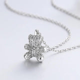 Zircon Bear Pendant Necklace S925 Silver Choker for Women