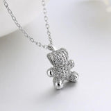 Zircon Bear Pendant Necklace S925 Silver Choker for Women