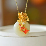 Vintage Hetian Jade Circular Pendant Clavicle Chain Necklace