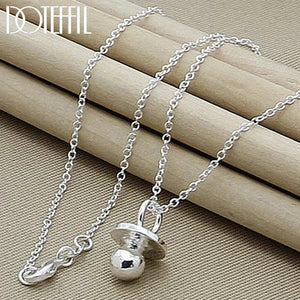 925 Silver Pacifier Round Beads Pendant Necklace 18 Inch Chain