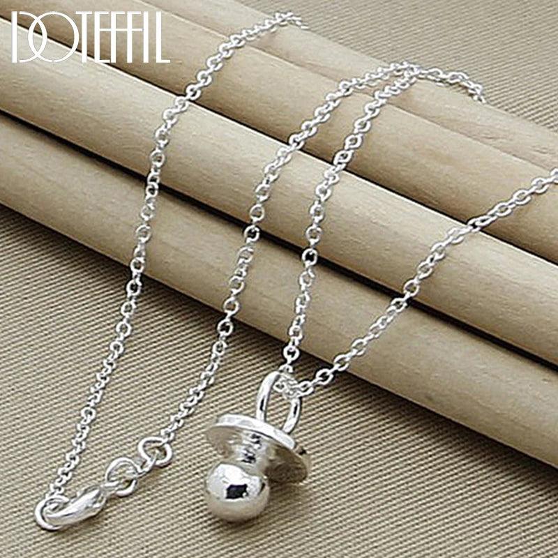 925 Silver Pacifier Round Beads Pendant Necklace 18 Inch Chain