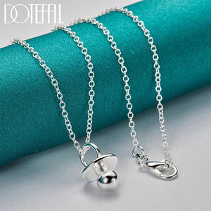 925 Silver Pacifier Round Beads Pendant Necklace 18 Inch Chain
