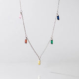 925 Silver Gypsophila Rainbow Zirconia Necklace Women Long Chain Platinum Plated