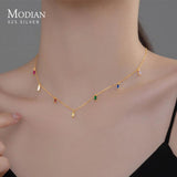 925 Silver Gypsophila Rainbow Zirconia Necklace Women Long Chain Platinum Plated