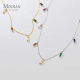 925 Silver Gypsophila Rainbow Zirconia Necklace Women Long Chain Platinum Plated