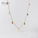 925 Silver Gypsophila Rainbow Zirconia Necklace Women Long Chain Platinum Plated