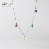 925 Silver Gypsophila Rainbow Zirconia Necklace Women Long Chain Platinum Plated