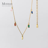 925 Silver Gypsophila Rainbow Zirconia Necklace Women Long Chain Platinum Plated
