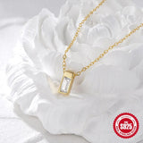 925 Silver Zircon Square Pendant Short Necklace For Women