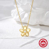 925 Sterling Silver Zircon Flower Pendant Necklace for Women Wedding Party