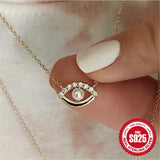 Plated Zircon Pearl Eyes Pendant Necklace Women Party Jewelry