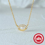 Plated Zircon Pearl Eyes Pendant Necklace Women Party Jewelry