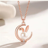 Sterling Silver Rabbit Moon Pendant Necklace for Ladies