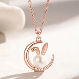 Sterling Silver Rabbit Moon Pendant Necklace for Ladies