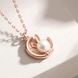 Sterling Silver Rabbit Moon Pendant Necklace for Ladies