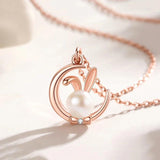 Sterling Silver Rabbit Moon Pendant Necklace for Ladies
