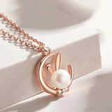 Sterling Silver Rabbit Moon Pendant Necklace for Ladies