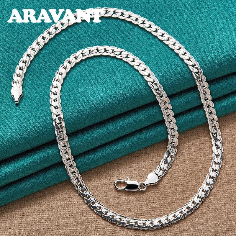 925 Silver 6mm Full Sideways Necklace 16/18/20/22/24 Inch Chain
