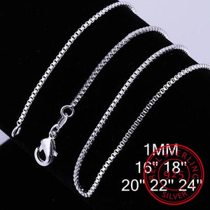 925 Sterling Silver Slim Box Chain Necklace Women Girls 16-24inch Jewelry