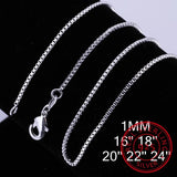925 Sterling Silver Slim Box Chain Necklace Women Girls 16-24inch Jewelry