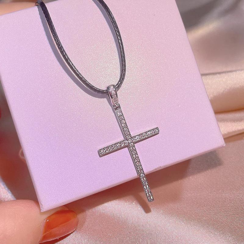 925 Silver Cross Pendant Geometric Necklace for Women