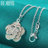 925 Silver Snake Chain Rose Flower Pendant Necklace