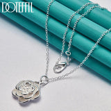 925 Silver Snake Chain Rose Flower Pendant Necklace