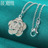 925 Silver Snake Chain Rose Flower Pendant Necklace