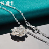 925 Silver Snake Chain Rose Flower Pendant Necklace
