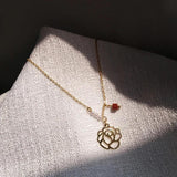 14k Real Rose Flower Pearl Chain Pendant Necklace for Women