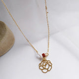 14k Real Rose Flower Pearl Chain Pendant Necklace for Women