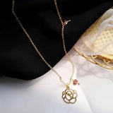 14k Real Rose Flower Pearl Chain Pendant Necklace for Women