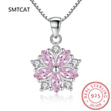 Pink Crystal Sakura Pendant 925 Sterling Silver Necklaces For Women