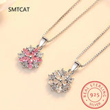 Pink Crystal Sakura Pendant 925 Sterling Silver Necklaces For Women