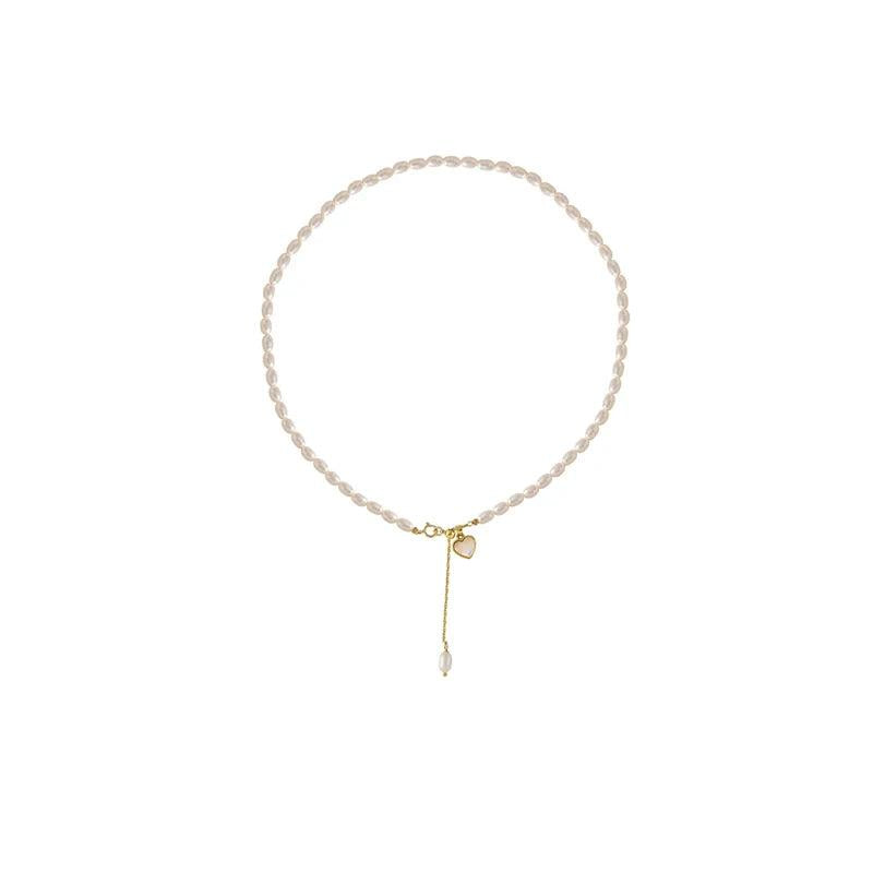 925 Silver Pearl Shell Heart Choker Necklace Women Fine Jewelry