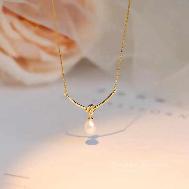 925 Silver Pearl Knot Choker Necklace Women Fine Jewelry