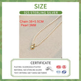 925 Silver Pearl Chain Heart Choker Necklace for Women