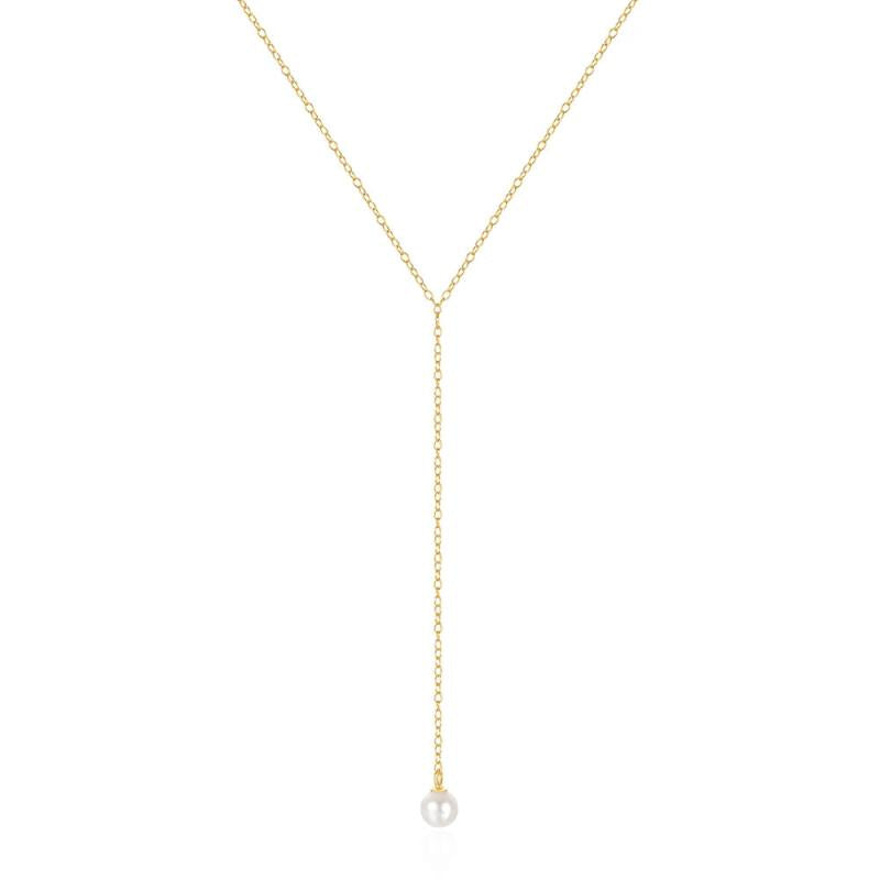 925 Silver Pearl Pendant Y-shape Chain Necklace Choker Women Jewelry